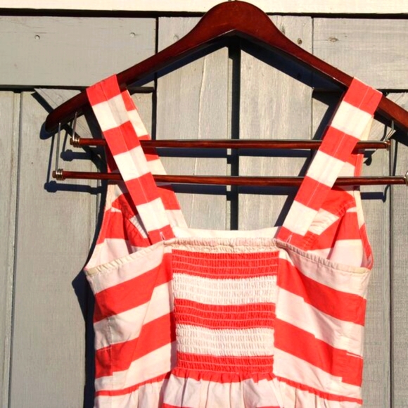 Red Camel Striped Cotton Sundress M | Pink & White Sleeveless V-Neck - Picture 4 of 5